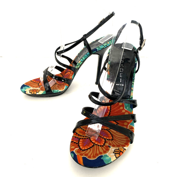 Casadei Sandal Black Patent Leather Strappy Slim Heel Open Toe Ankle Str… - Picture 8 of 11